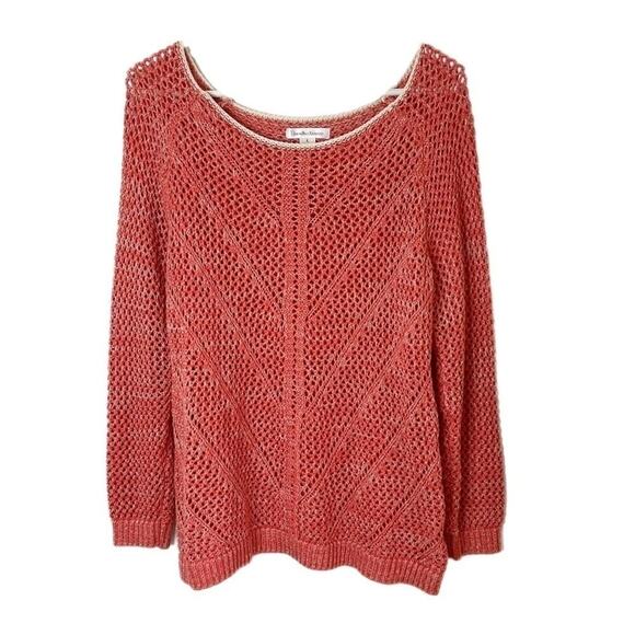 John Paul Richard Women Sweater Size L Open Knit Pink Tunic Long Sleeve Pullover - Picture 1 of 8